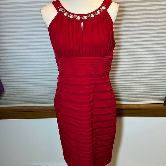 AA STUDIO AA Size 12 Red Dress with neckline stones/ embellishments - Picture 1 of 11